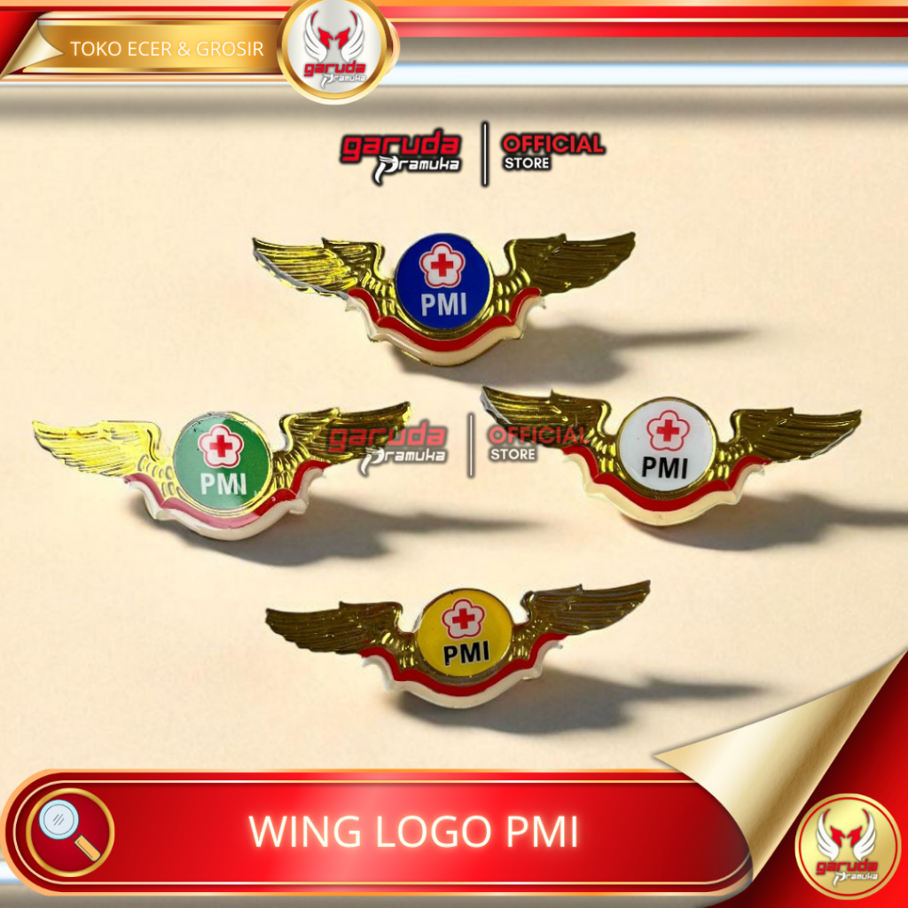Jual Wing logo PMI warna hijau biru kuning putih brevet lencana pin pmi ...