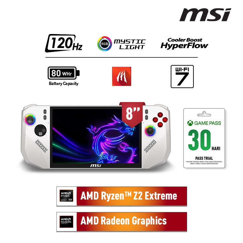 MSI CLAW 8 RYZEN Z2 EXTREME 24GB 1TB W11 8.0FHD+ 120HZ 100SRGB