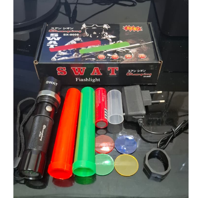Jual Senter SWAT SE-7007 Rechargeable LED Senter Police Flashlight Zoom ...
