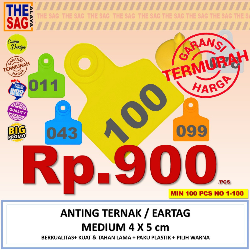 Jual EARTAG 4X5cm NO 1-100 (HARGA PER PCS PEMBELIAN MINIMAL 100 PCS ...