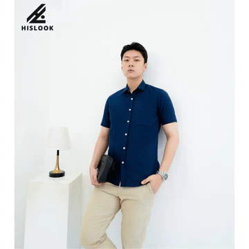 Kemeja Pria Oxford Premium HISLOOK – Slim Fit Lengan Pendek Polos Biru Muda Kemeja Casual