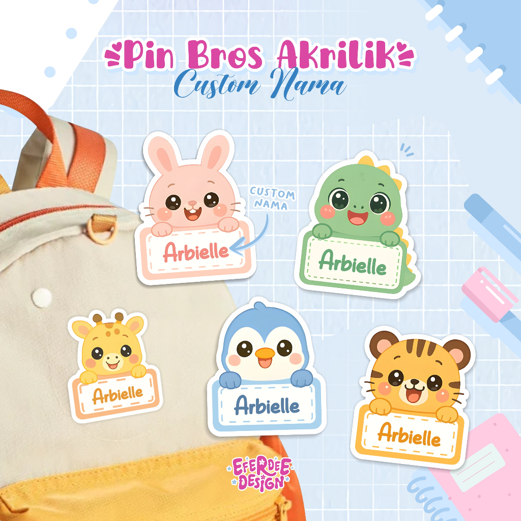 Jual Pin Bros Akrilik Custom Nama Anak Karakter Hewan Lucu Murah ...