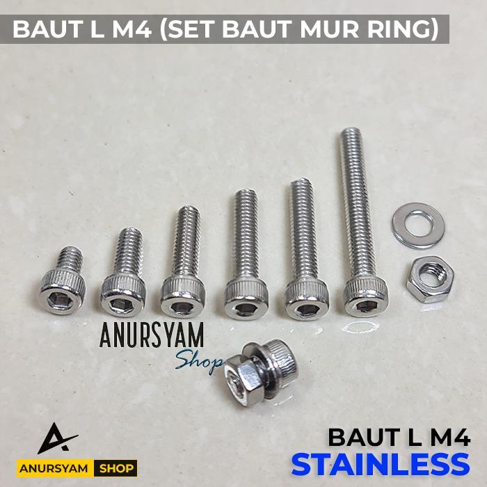 Jual [Paket 10 Set] Baut L M4 Stainless 304 Set Baut Mur Ring Baut L ...