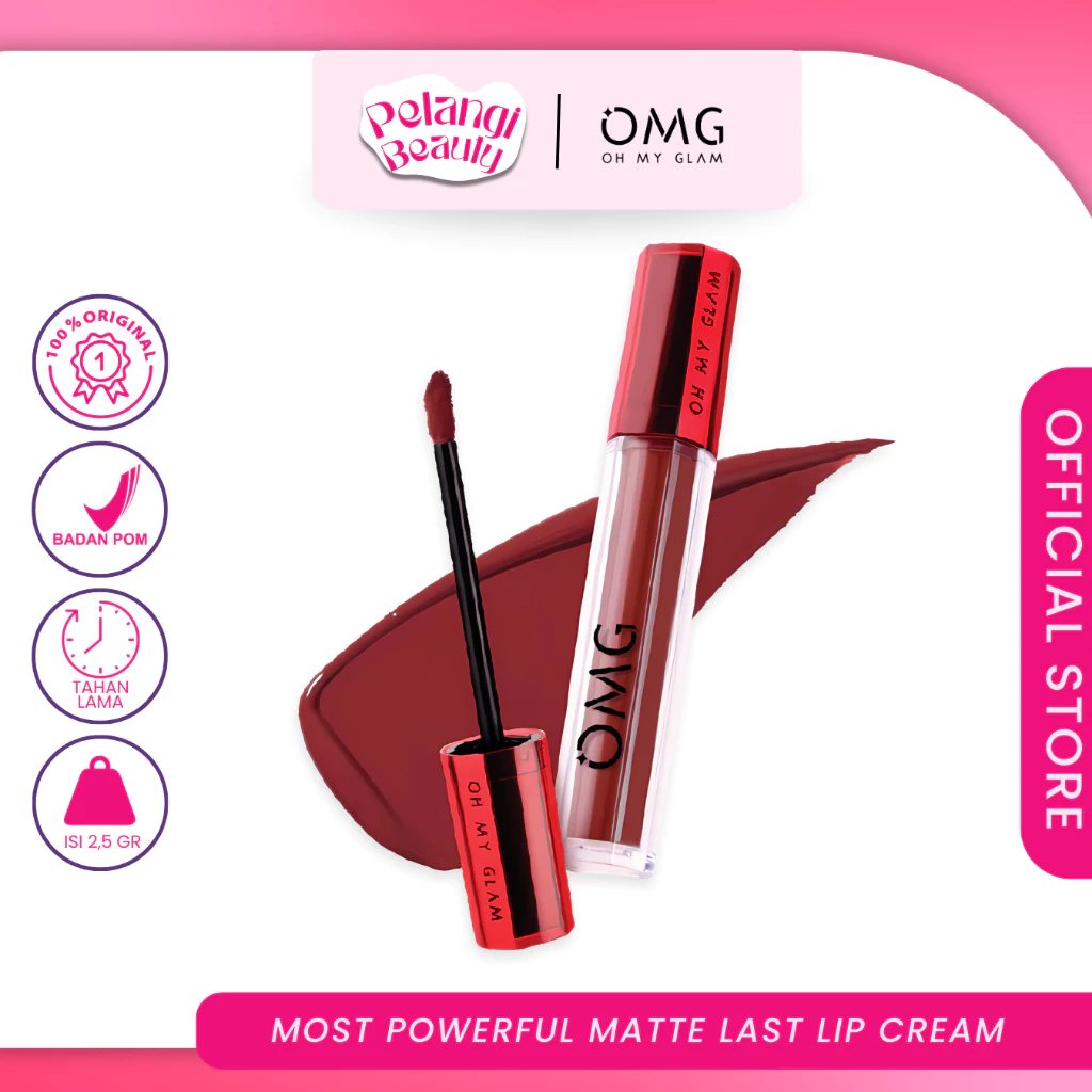 OMG Oh My Glam mattelast lip cream 2.9g Lip Cream Matte Dengan Warna Intense, Tahan Lama & Ringan