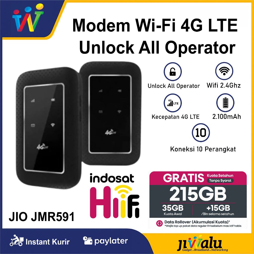 Jual Modem MiFi Jio JMR591 4G LTE Unlock All Operator Free Indosat HiFi ...