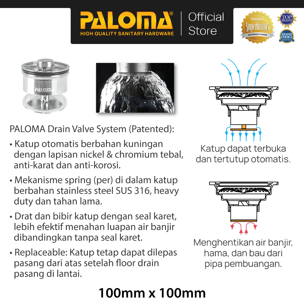 PALOMA FDP 3101 Floor Drain Strainer Saringan Got Kamar Mandi Anti Bau Brass Kuningan Chrome Krom - foto 1
