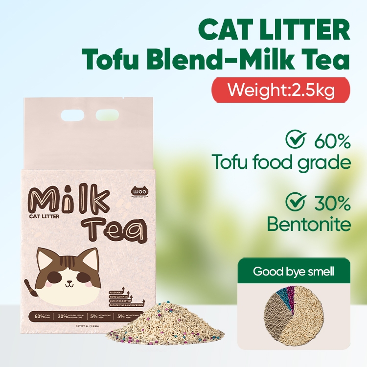 Jual Woo Mix Tofu Bentonite Flushable Milk Tea Cat Litter Low Dust ...