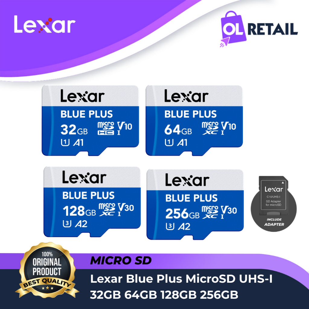 Jual MicroSD Lexar BLUE PLUS UHS-I A1 U1 V10 32GB / 64GB / 128GB ...