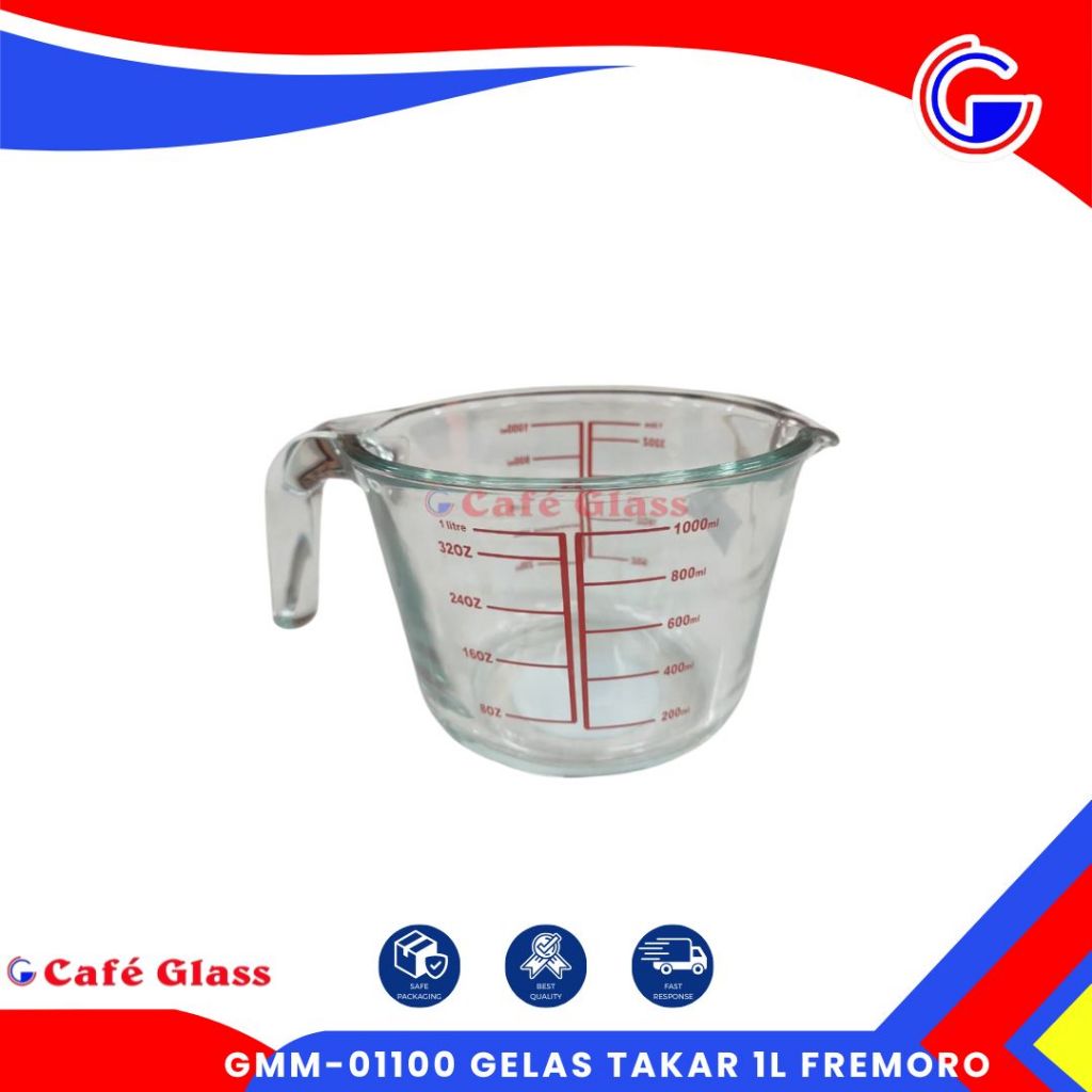 Gelas Takar Kaca 1000Ml / Measuring Cup Laboratorium Fremoro / Gelas Ukur Tahan Panas Microwave