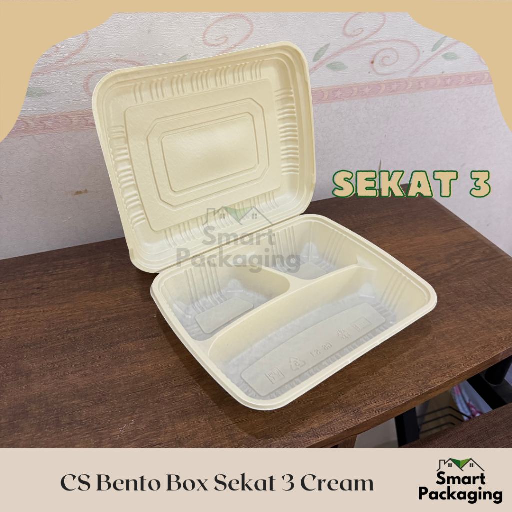 Jual [ISI 25 PCS] CS Bento Box Sekat 3 Cream / Kotak Makanan Bersekat ...