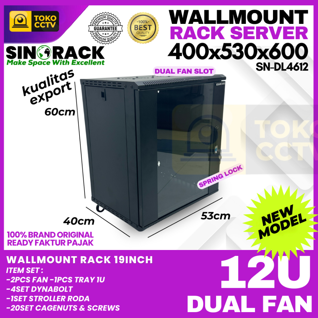 Jual Wallmount Rack Server Dual Fan Handle Lock 12U || Ukuran 6U / 9U ...