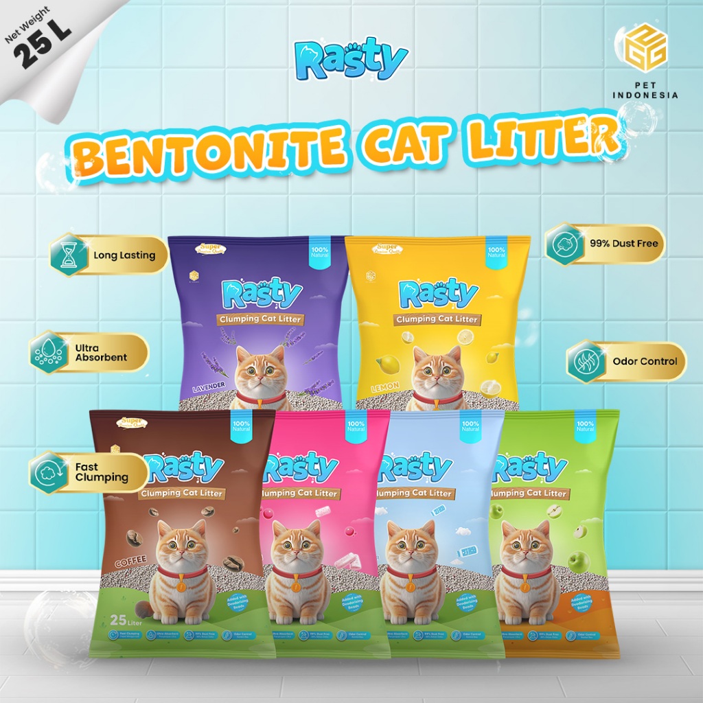 Jual RASTY Pasir Kucing Gumpal Bentonite Rasty 25 Liter Premium Produk ...