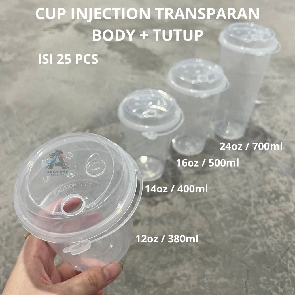 Jual (25 PCS) Gelas + Tutup Cup Injection 12oz 14oz 16oz 24oz / Gelas ...