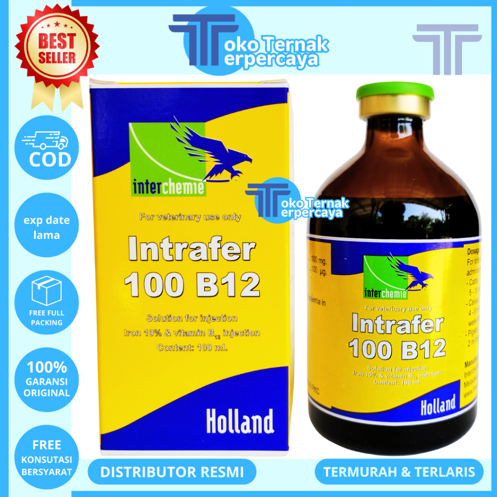 Jual INTRAFER-100 B12 100ML (STIKER KUNING) - Obat Hewan Anti Anemia ...