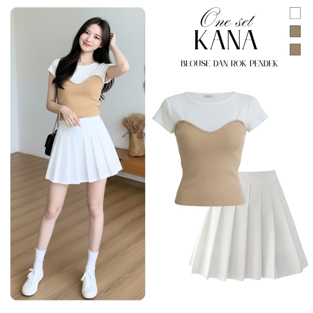 Jual Outfit Set Korean Style Wanita 3 In 1 ( Knitt Top + Rok Pendek ...