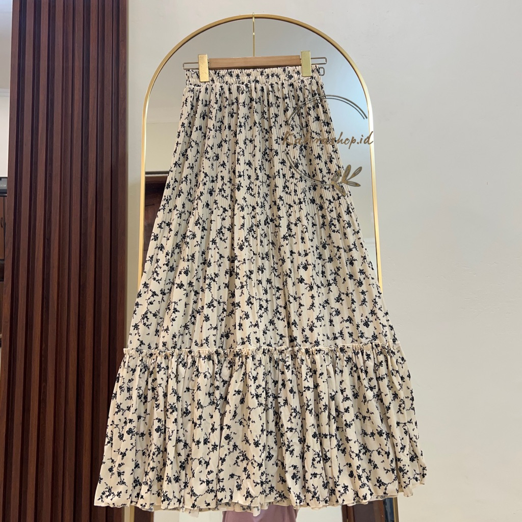 Jual Rok Plisket Tutu Rempel Motif Bunga Wanita Korea / Long Skirt ...