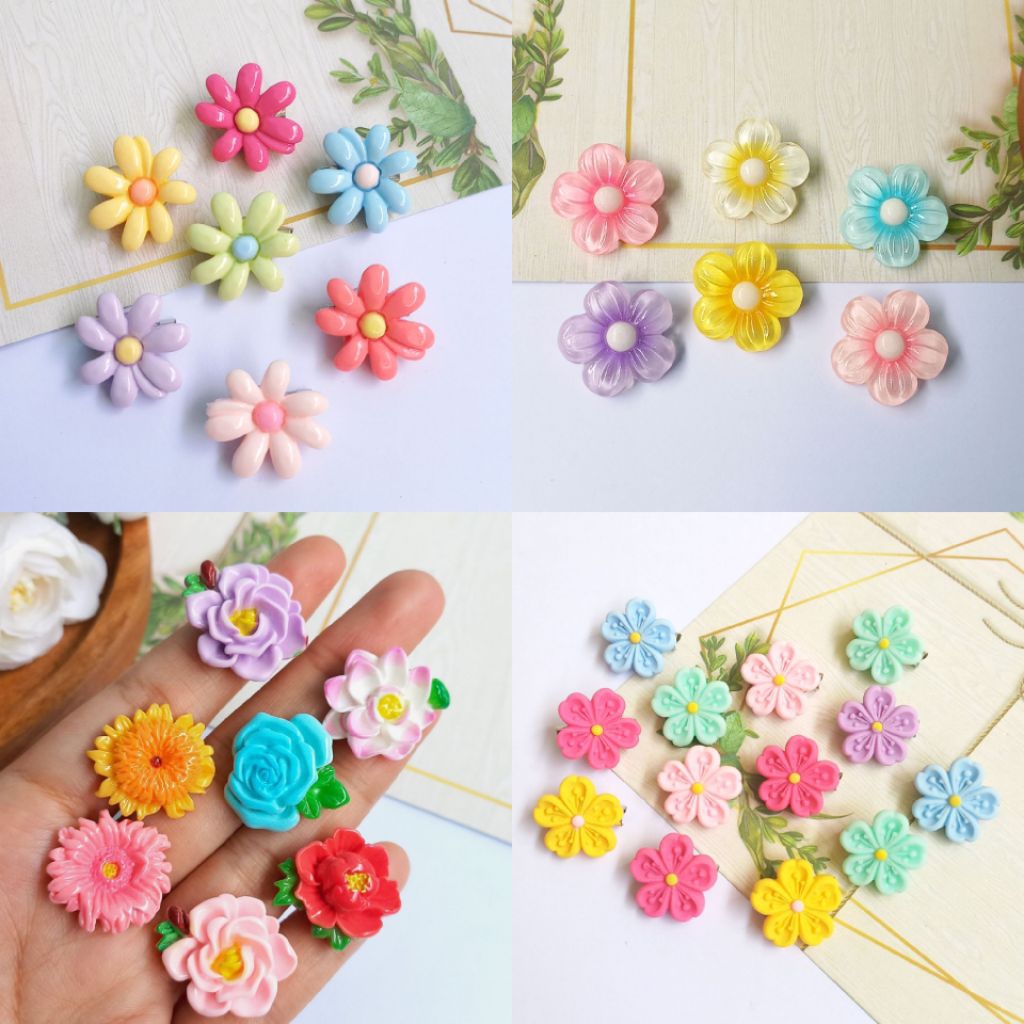 Jual 6BROS bunga aneka motip cantik mix warna bros anak | Shopee Indonesia