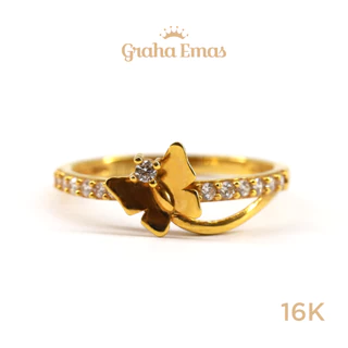 Graha Emas Cincin Emas Kuning Bentuk Butterfly 16K - Yellow Gold Butterfly Model Ring 16 Carat M304