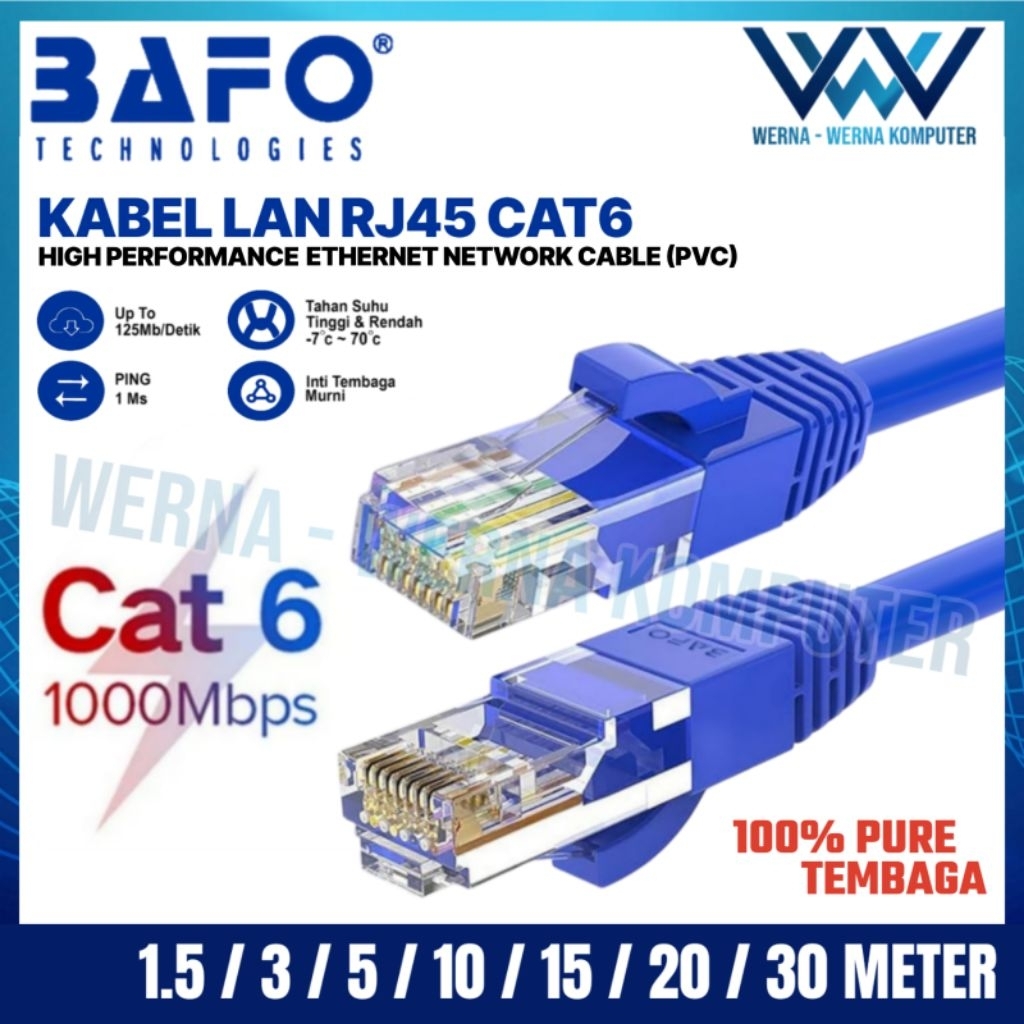 Jual KABEL LAN RJ45 CAT6 UTP Gigabit high speed 5 meter BAFO | Shopee ...