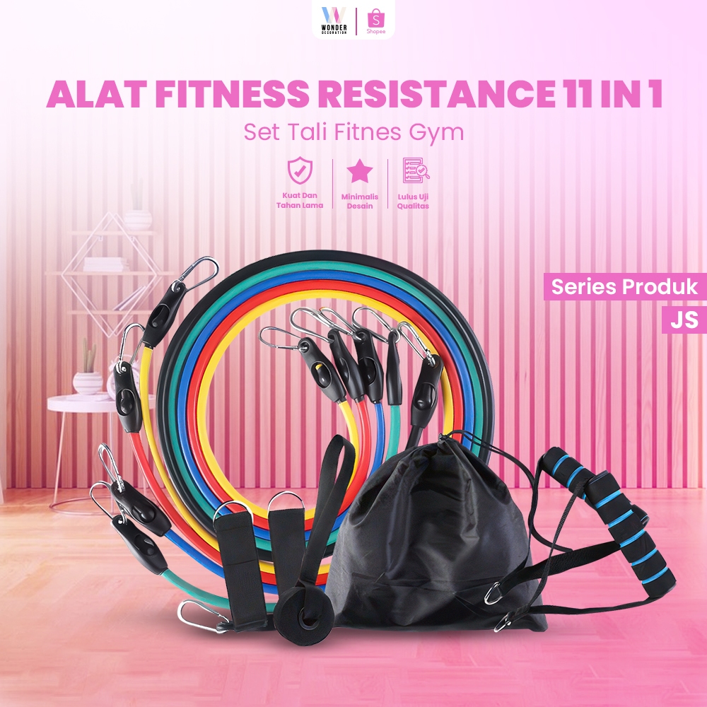 Tali Stretching Pilates Tube Yoga / Alat Fitness Resistance Bands 11 in 1 Set - Wonderdekorasi