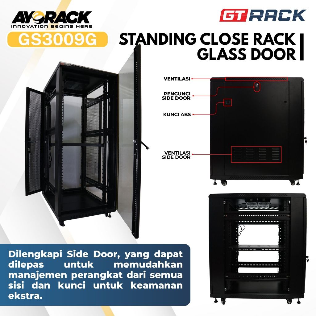 Jual STANDING CLOSE RACK 30U GT RACK GS3009G – RAK SERVER GLASS DOOR ...