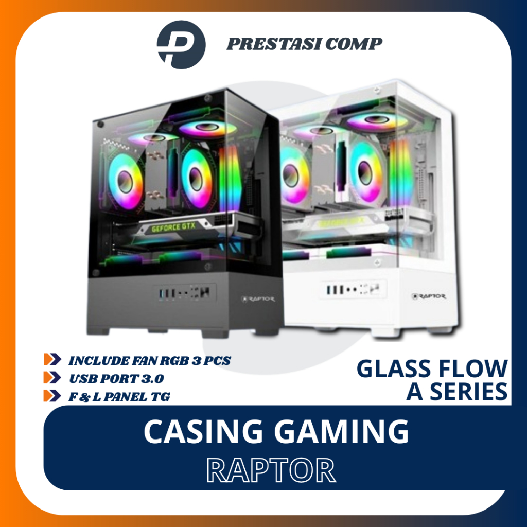 Jual CASING RAPTOR GLASS FLOW A SERIES INCLUDE 3 FAN RGB - BLACK WHITE ...