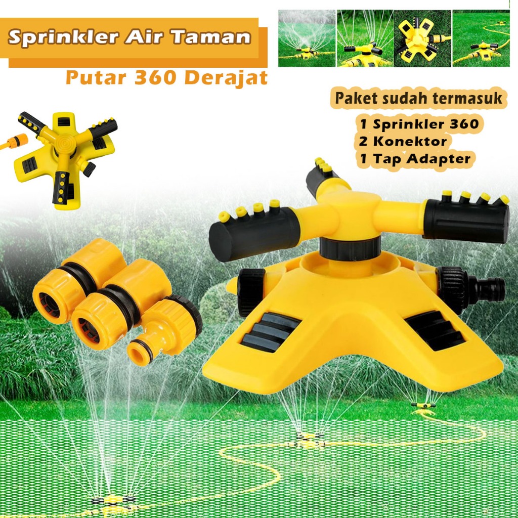 Ralali Sprinkler Siram Tanaman Semprotan Air Sprinkler Penyiram Rumput 3 Nozzle Mutar Otomatis Irigasi  -  Impact Springkler Penyiram Tanaman Otomatis Putar 360 Derajat Irigasi Tanaman