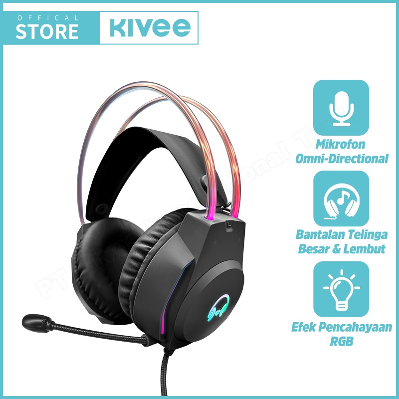 Jual KIVEE Headphone Gaming Profesional KV-MT141 Black With Mic RGB ...