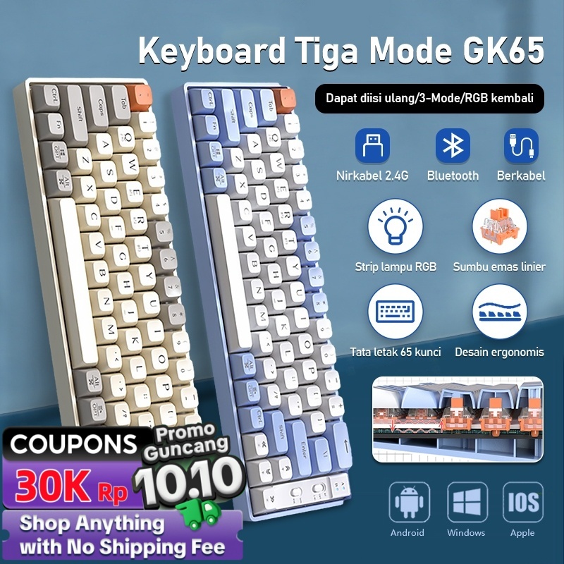Jual GK65 keyboard gaming 3 Mode Hotswap wireless mechanical keyboard ...