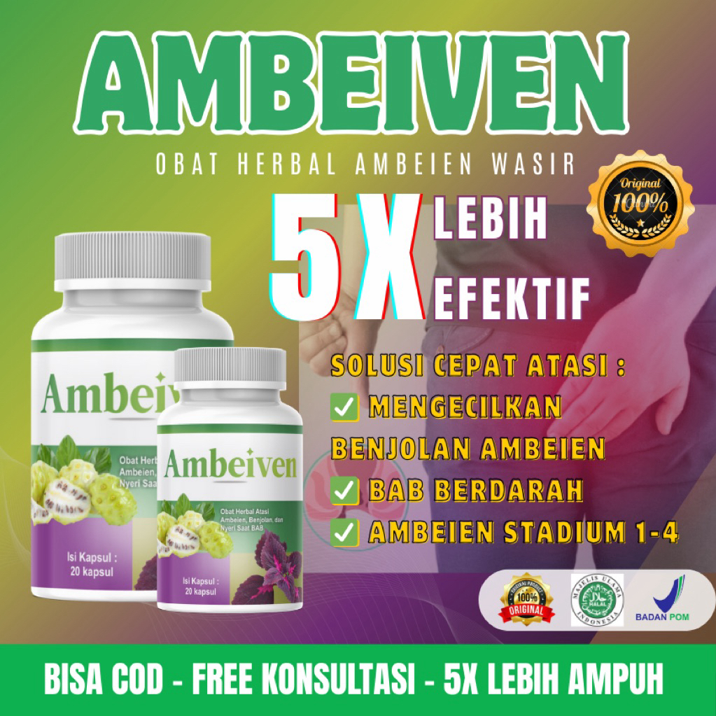 PROMO!! TCM HERBAL AMBEIVEN Paling Ampuh Mengatasi Benjolan Ambeien Wasir BAB Berdarah Isi 20 Kapsul Halal BPOM
