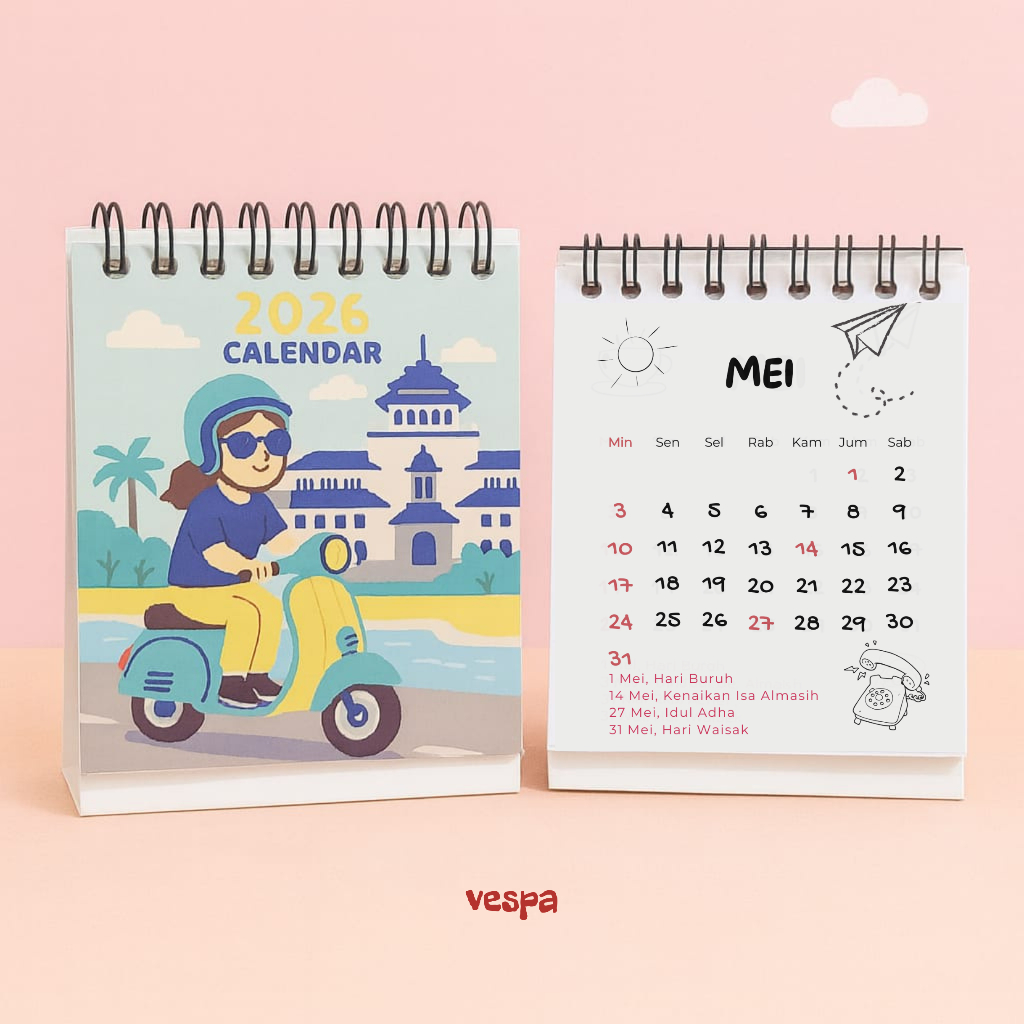 Jual Custom Cover Kalender Meja 2026 Mini Spiral Cute Aesthetic Tanggal ...