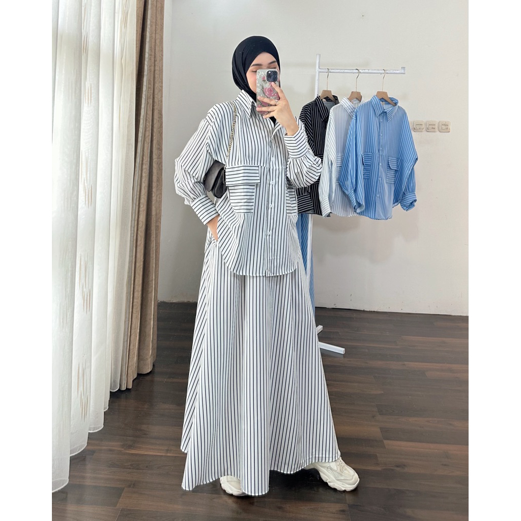 Jual SADA STRIPE SET ROK Setelan Rok Salur Bahan Twill Bangkok | Shopee ...