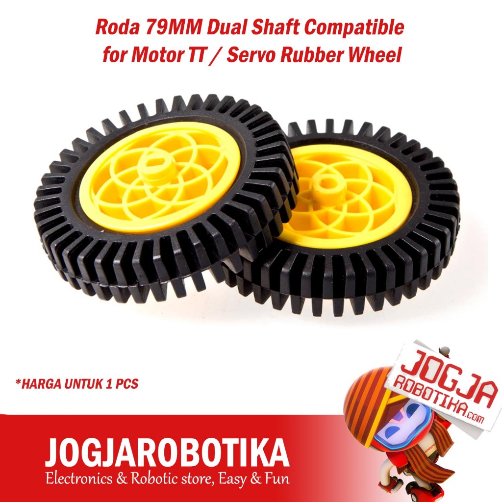 Jual Roda 79MM Dual Shaft Compatible for Motor TT / Servo Rubber Wheel ...
