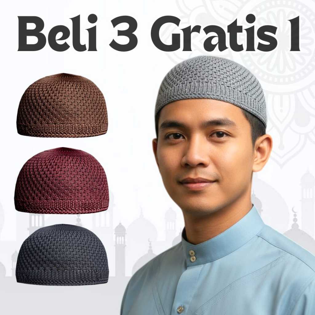 Peci Rajut Shalat // Pria Dewasa Premium Elastis // Oleh-oleh Haji dan Umroh - COD