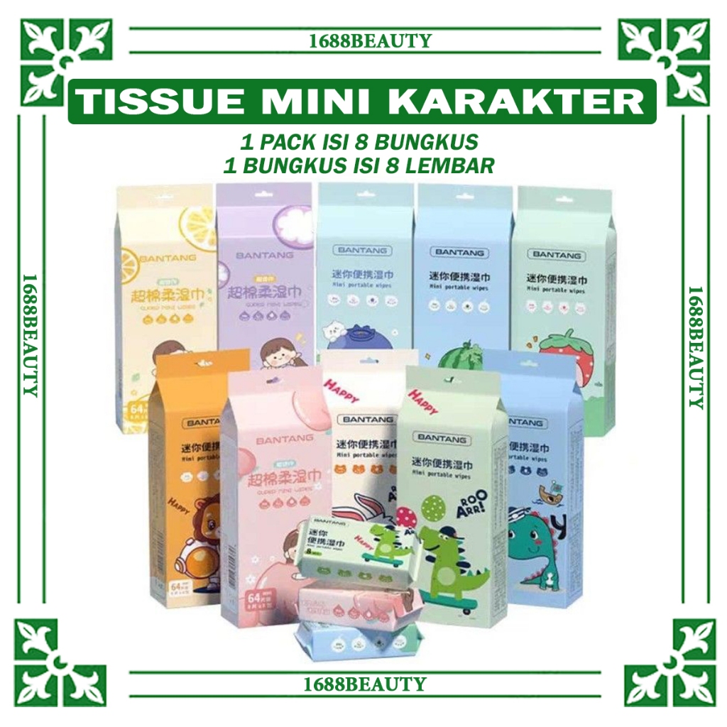 Jual Tissu Basah Mini Karakter Isi 8 Lembar 1 Bungkus Tisu Basah Mini ...