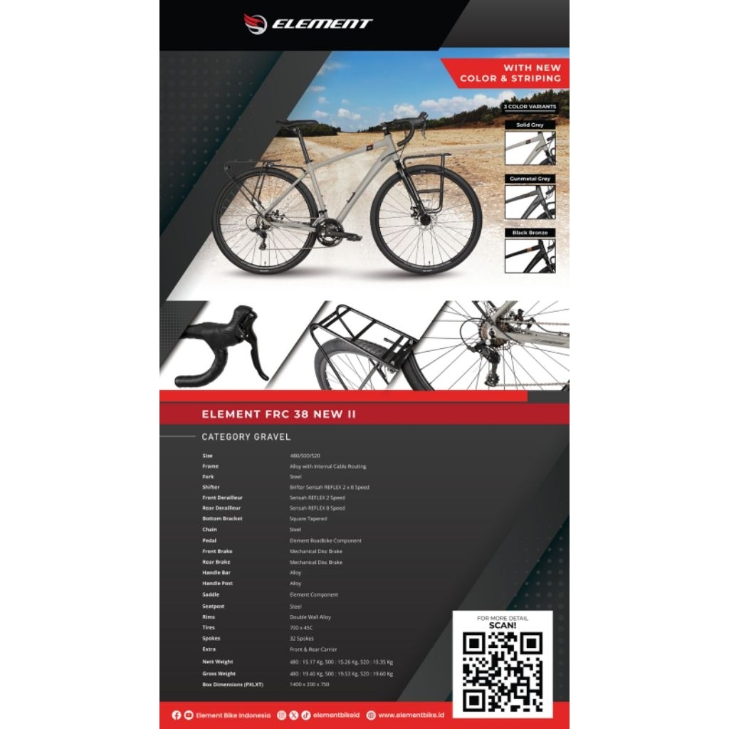Jual SEPEDA GRAVEL ELEMENT FRC38 ALLOY 700C 2X8SPEED MECHANICAL ...