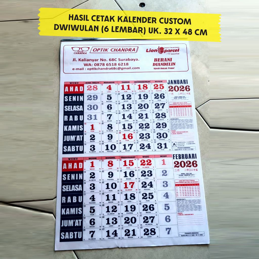 Jual Promo Kalender Custom 2026 Tambah Kop Usaha | Ready Semua Ukuran ...