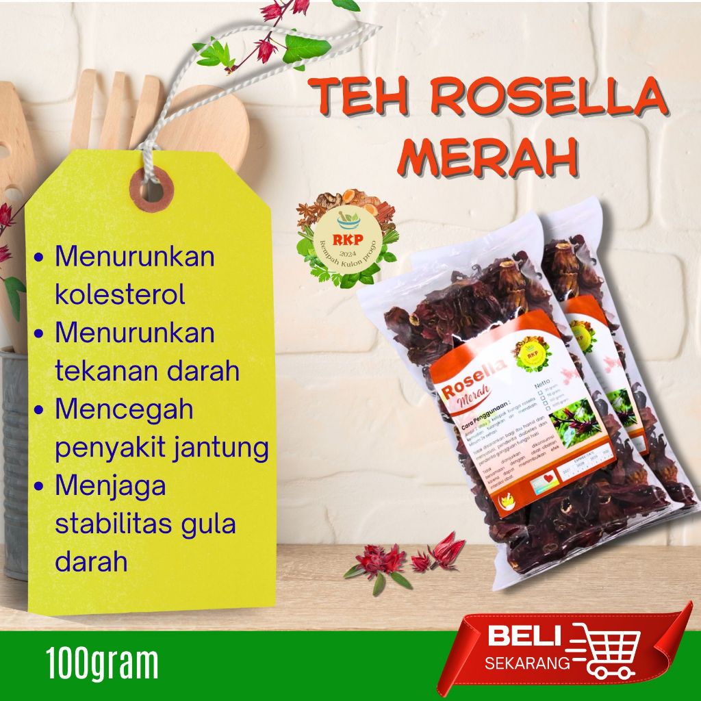 Jual Teh Bunga Rosella/Rosela Merah kering Kemasan 100gram | Shopee ...