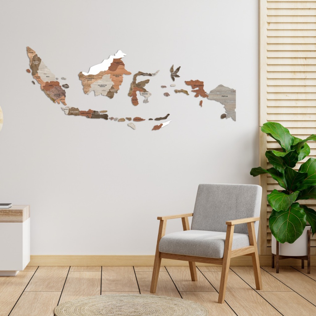Hiasan Dinding Walldecor Ukir Peta Indonesia Aesthetic Wood Kayu Shabby Monocrom Size 1M dan 1,5M