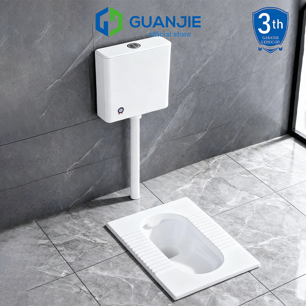 GUANJIE - ClosetKloset Jongkok  1Set+ Energy Saving Water Tank Wc Jongkok BahanKeramik Warna Putih Toilet Jongkok Hemat Air AntiBau Anti slip Rak Kamar Mandi Murah
