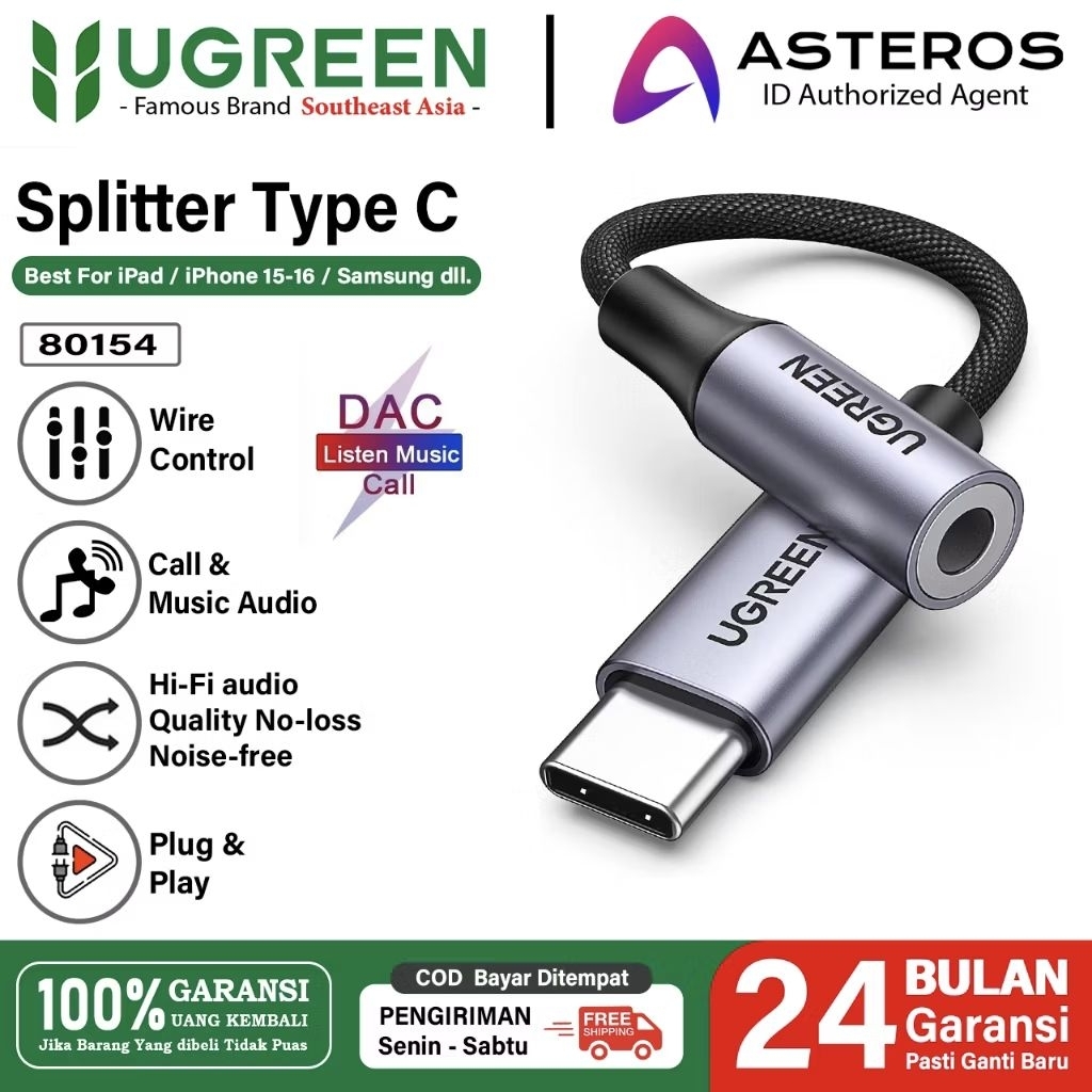 Ugreen Adapter USB Type C to Jack Earphone Cable Audio