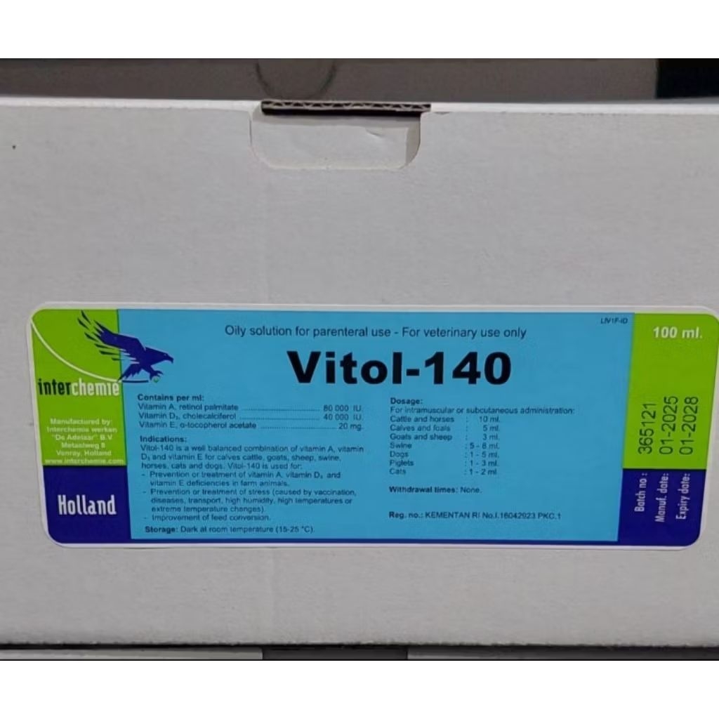 Jual VITOL-140 (Injeksi Vitamin A, D3, E Untuk Meningkatkan Kesehatan ...