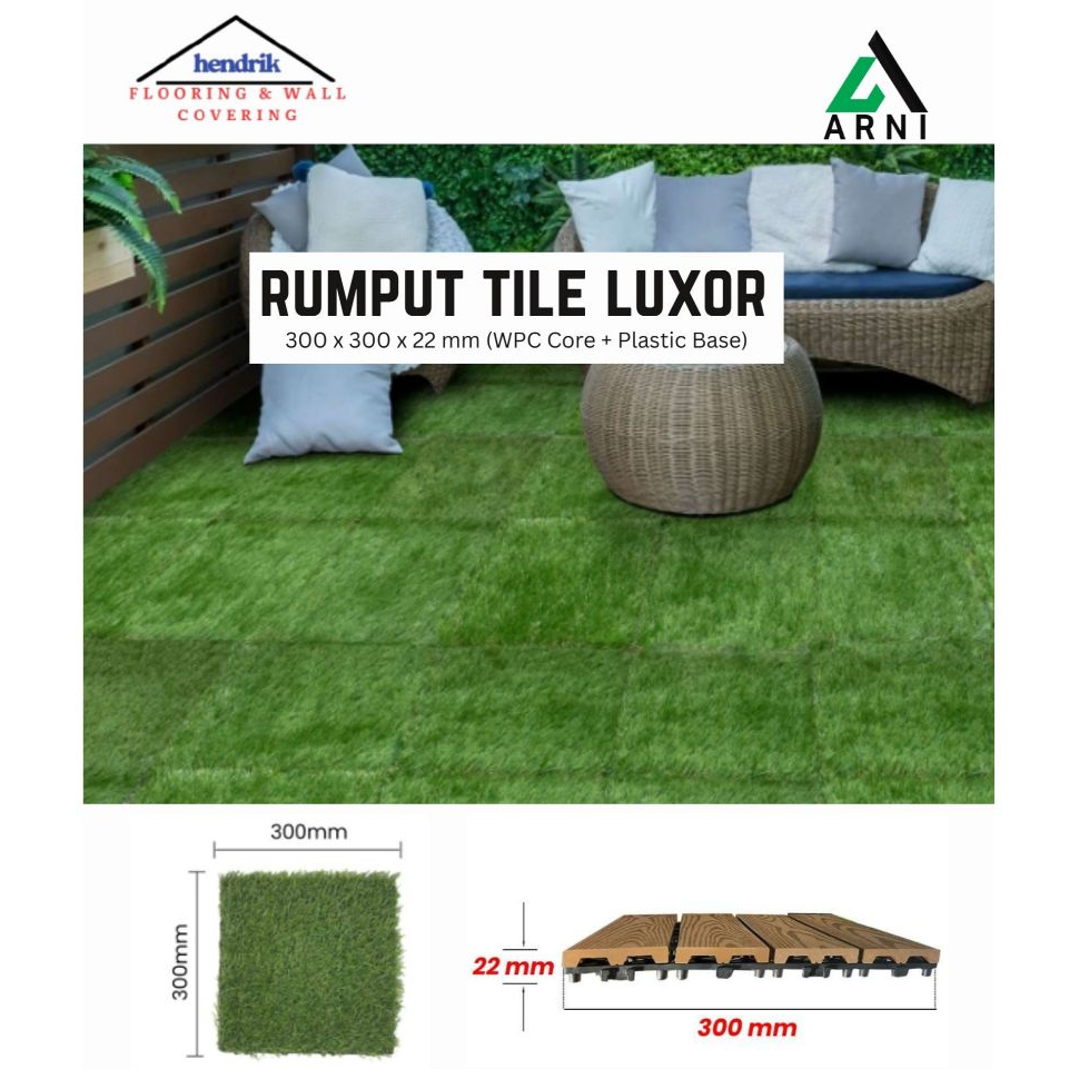 Jual rumput tile luxor 300 x 300 x 22 mm (WPC Core + Plastic Base ...