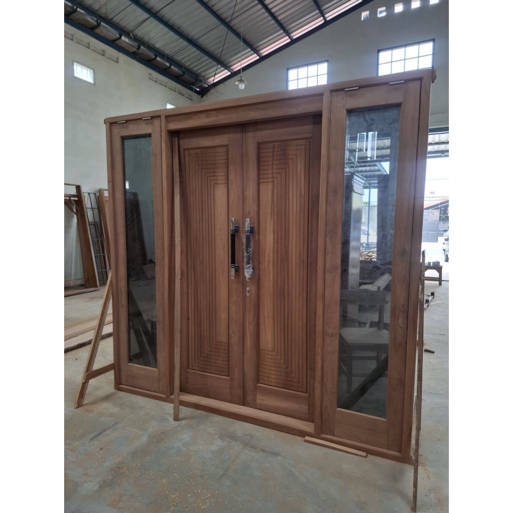 Pintu kuputarung Sleding Minimalis Kayu Jati sudah dirakit free handel