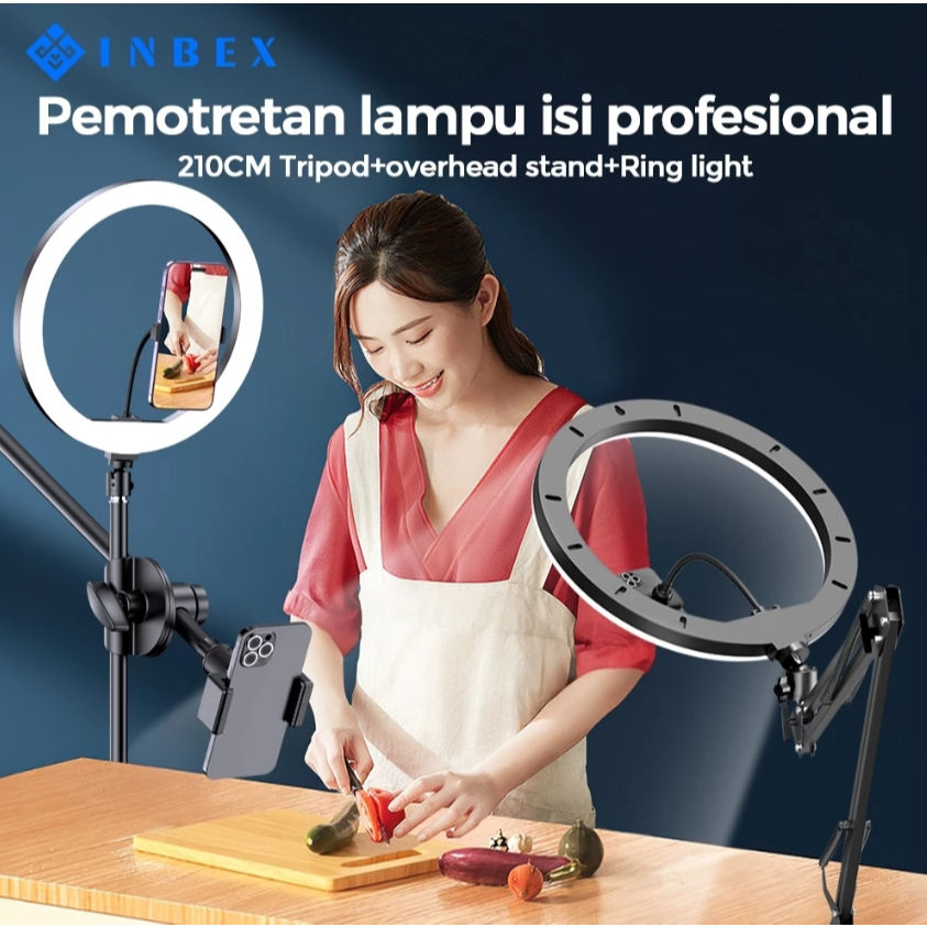 INBEX Ring Light 26CM konten kreator 210CM tripod IPL16 lampu PH3 stand  holder hp Tiga warna tripod handphone