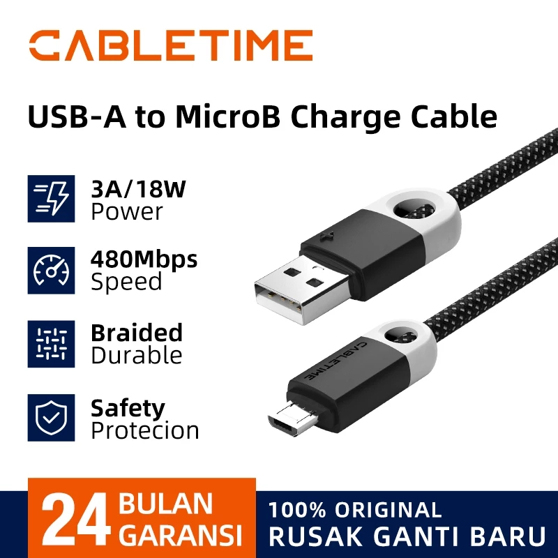 Jual CABLETIME Kabel Data USB A 2.0 to Micro USB 480Mbps CUP3H Fast ...