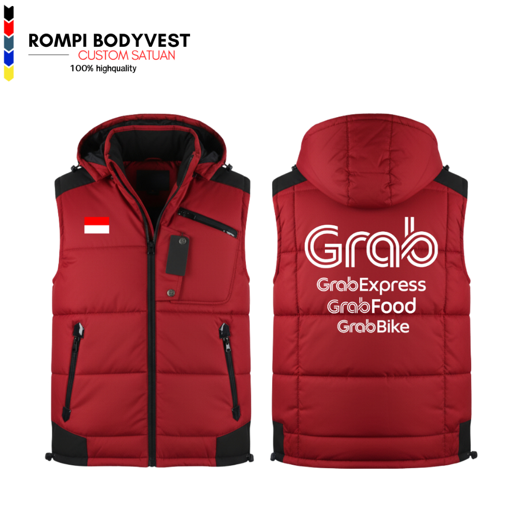 Jual ROMPI JAKET DRIVER GRRAB CUSTOM SABLON DTF SATUAN VEST OJOL ONLINE ...