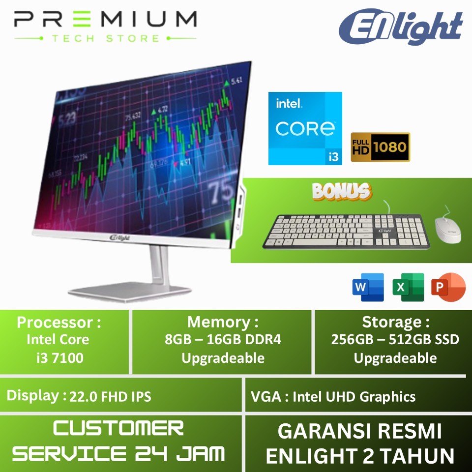 PC ALL IN ONE ENLIGHT EN230 Intel Core i3 7100 8GB 256GB 22 inch FHD Windows 10 Pro