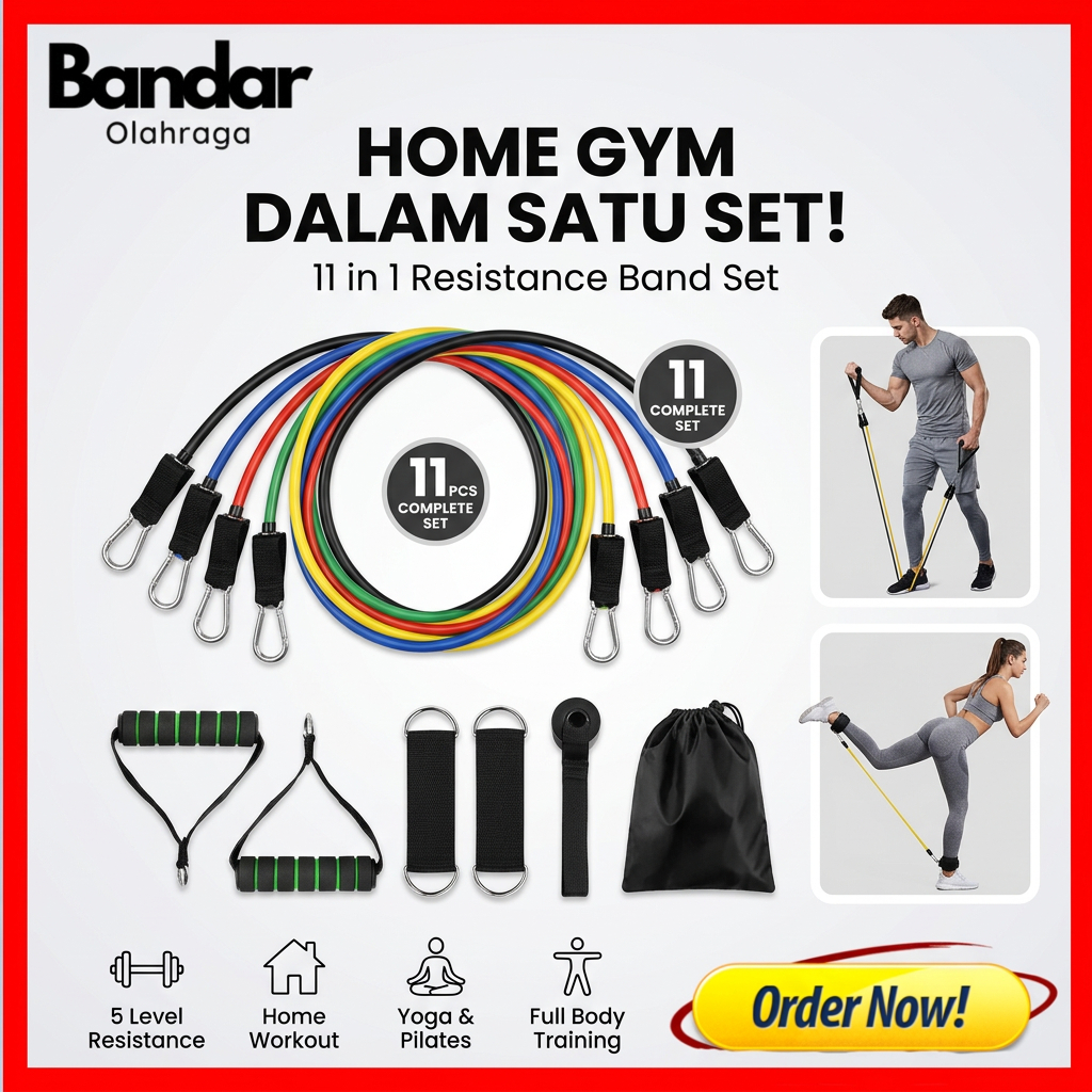 RESISTANCE BAND 11 IN 1 FITNESS GYM STRETCHING BAND- Karet Olahraga Home Work Out Yoga / Pilates