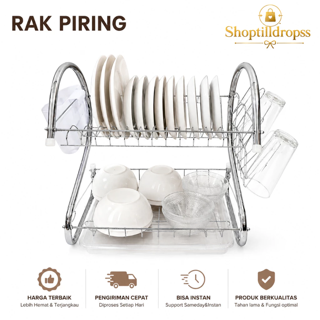 RAK PIRING WESTAFEL RAK CUCI PIRING 2 SUSUN  RAK MANGKUK STAINLESS SUSUN SHENAR